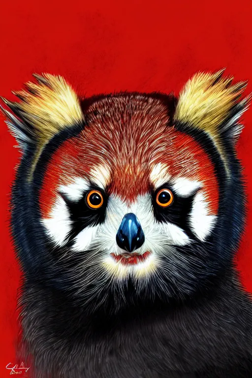 Image similar to an owl red panda hybrid, symmetrical, highly detailed, digital art, sharp focus, trending on art station