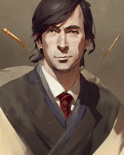 Prompt: an anime portrait of saul goodman as a beautiful man wearing a kimono from skyrim, by stanley artgerm lau, wlop, rossdraws, james jean, andrei riabovitchev, marc simonetti, and sakimichan, trending on artstation