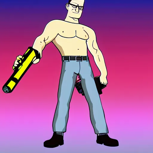 Image similar to hank hill with a flamethrower 4 k epic deviantart artstation dynamic pose