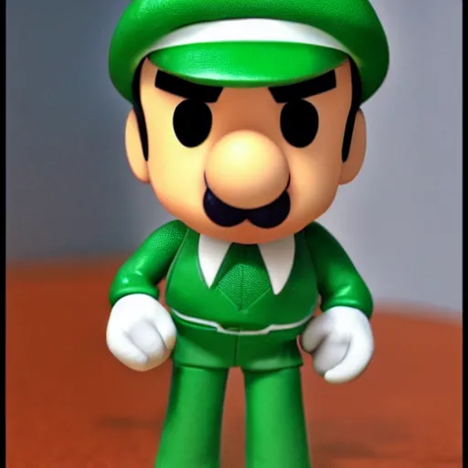 Image similar to Luigi wearing suit, as a Pop Funco Figure,