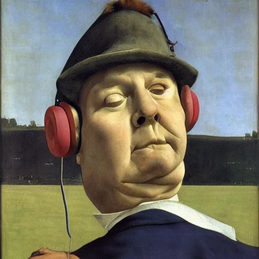 Prompt: face head whiskers ears Portrait of John Madden Hippo announcer standing atop a gridiron football field whilst wearing headphones whilst speaking into microphone booms eugene delacroix christian schad ilya repin giorgio de chirico giotto leonardo da vinci watercolor pastel oil