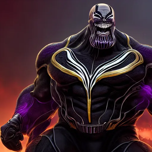 Image similar to Thanos as Venom, 4k, artstation, cgsociety, award-winning, masterpiece, stunning, beautiful