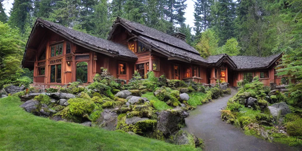Prompt: residence in the style of rivendell, cascadian