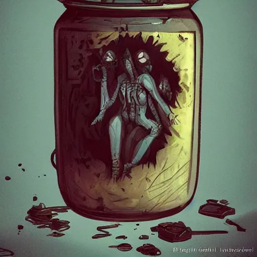 Prompt: Unspeakable horrors kept in a jar, digital art, artstation