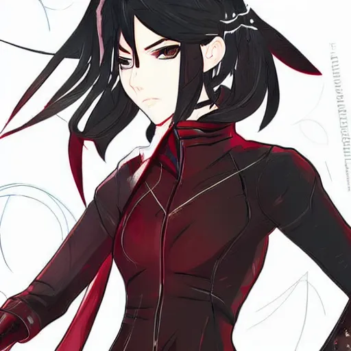 Image similar to Ruby Rose from RWBY, highly detailed, sci-fi, beautiful, anime-styled illustration, sharp focus