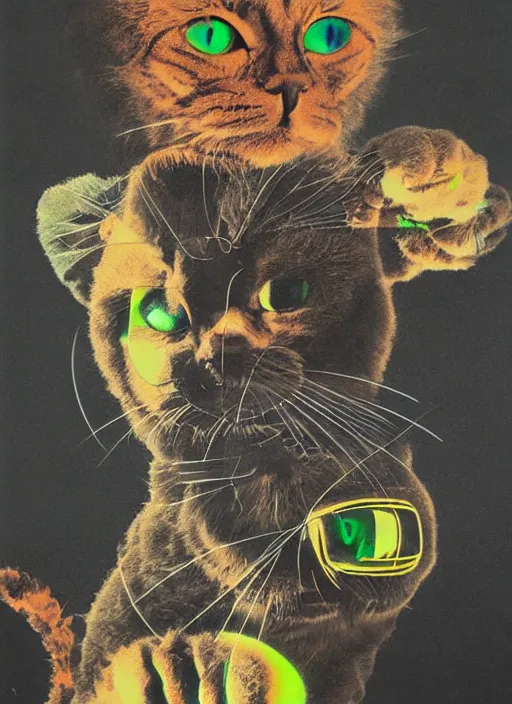 Image similar to futuristic lasers tracing, laser cat, selkirk rex longhair, by steven meisel, kaws, rolf armstrong, mondrian, kandinsky, perfect geometry abstract acrylic, octane hyperrealism photorealistic airbrush collage painting, dark monochrome, fluorescent colors, minimalist rule of thirds, eighties eros