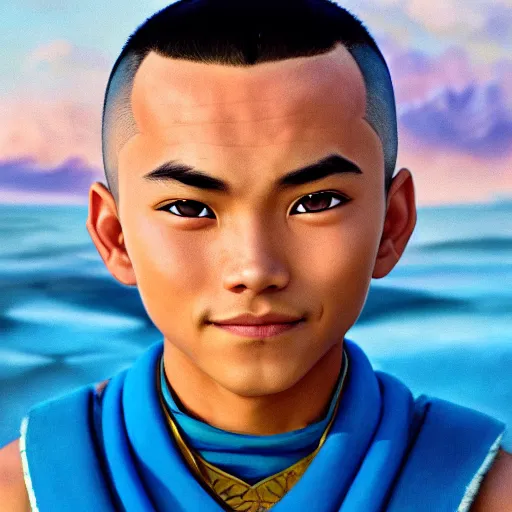 Image similar to beautiful serene intricate portrait of sokka from the water tribe as a young inuit man with light blue eyes, smiling softly, relaxing on the beach, golden hour, soft focus, 8 k, art by irakli nadar, hyperrealism, hyperdetailed, ultra realistic