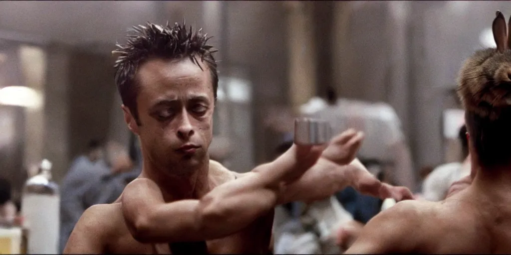 Image similar to a rabbit in the movie fight club, screenshot