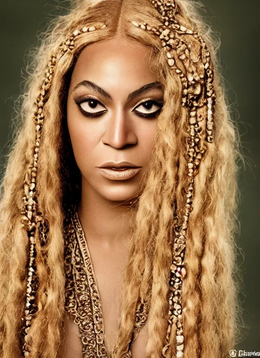 Prompt: photographic portrait of a stunningly beautiful renaissance beyonce with celtic tribal makeup in soft dreamy light at sunset, blonde hair, contemporary fashion shoot, by edward robert hughes, annie leibovitz and steve mccurry, david lazar, jimmy nelsson, breathtaking, 8 k resolution, extremely detailed, beautiful, establishing shot, artistic, hyperrealistic, beautiful face, octane render
