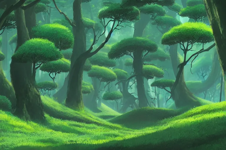 Prompt: A lush green forest by Ghibli Studio, digital art, immaculate scale