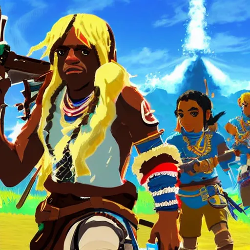 Image similar to screenshot of chief keef in breath of the wild