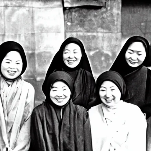 Prompt: group of chinese muslim women smiling at the camera