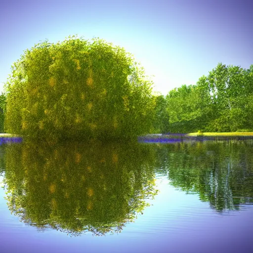 Image similar to a fuzzy orb floating on a pond, calm water, photorealistic, 4 k, detailed