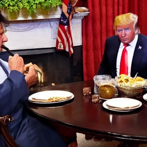 Prompt: Imran Khan having dinner with Donald trump
