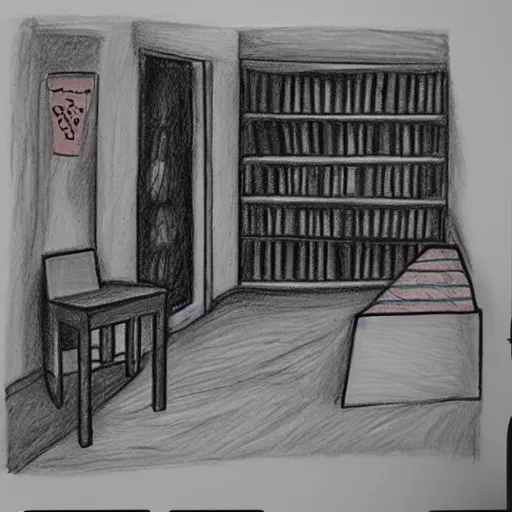 Image similar to child's drawing depiction of the apartment of a depressed student