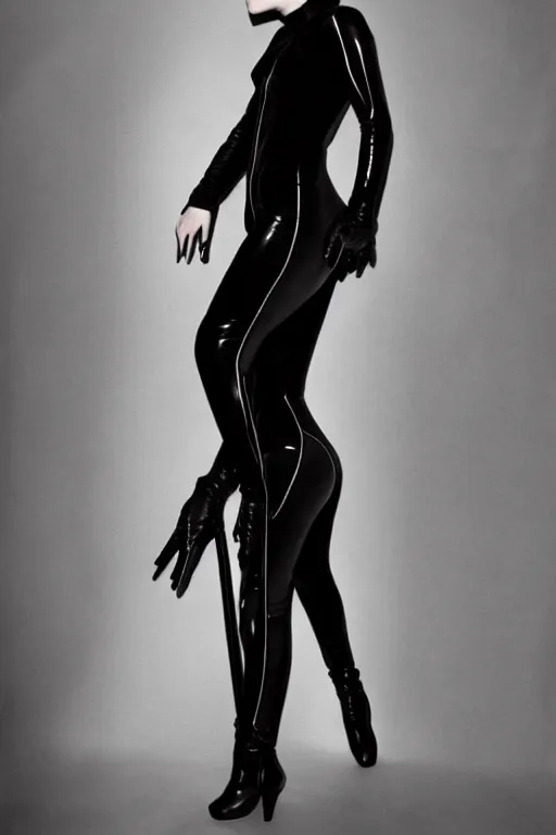 Prompt: kristen stewart wearing the irma vep catsuit, photographed, portrait