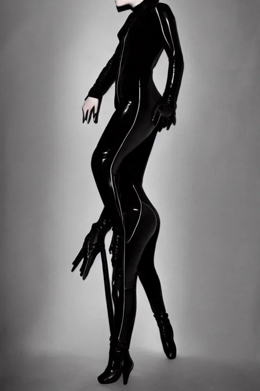 Image similar to kristen stewart wearing the irma vep catsuit, photographed, portrait