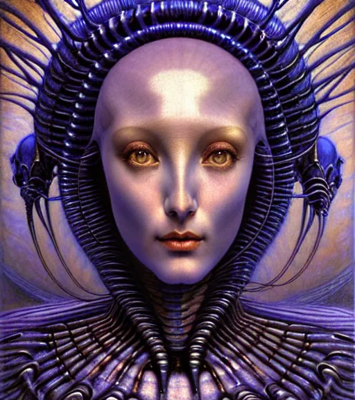 Image similar to detailed realistic beautiful young cher alien robot as queen of mars face portrait by jean delville, gustave dore and marco mazzoni, art nouveau, symbolist, visionary, gothic, baroque. horizontal symmetry by zdzisław beksinski, iris van herpen, raymond swanland and alphonse mucha. highly detailed, hyper - real, beautiful