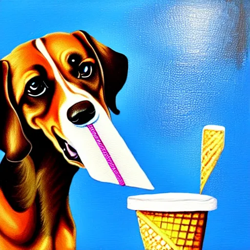 Image similar to painting of a dog eating ice cream