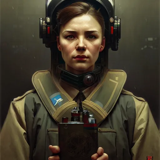 Image similar to socialist realism propaganda poster portrait of a cyberpunk medic, socialist realism, highly detailed, intricate, digital painting, artstation, sharp focus, illustration, art by jakub rozalski, greg rutkowski, artgerm, tan zi and ayanamikodon and alphonse mucha and wlop