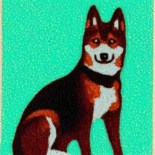 Prompt: pointillism, black and brown Shiba