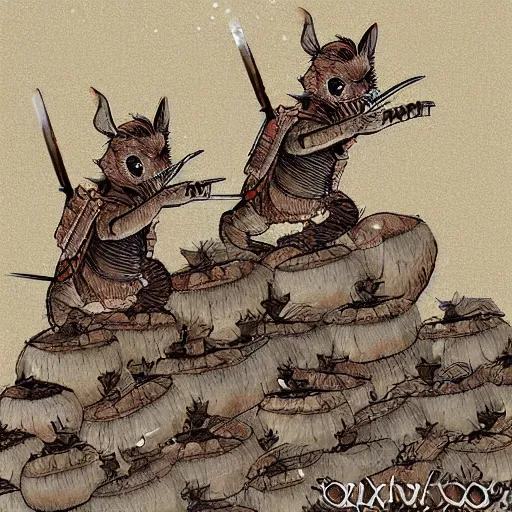 Image similar to phalanx of ashigaru mice, digital painting