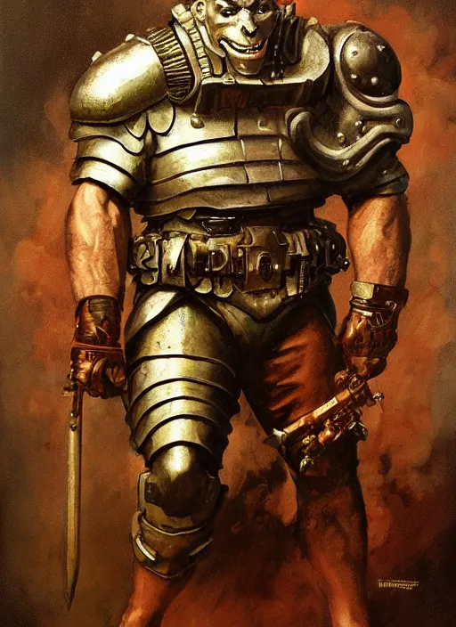 Prompt: 5 0 s pulp scifi fantasy illustration full body portrait martyn ford as hugw armoured troll by norman rockwell, roberto ferri, daniel gerhartz, edd cartier, jack kirby, howard v brown, ruan jia, tom lovell, frank r paul, jacob collins, dean cornwell, astounding stories, amazing, fantasy, other worlds