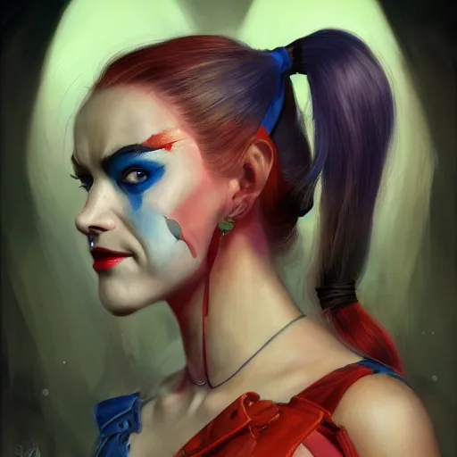 Image similar to Harley Quinn but she's a beautiful ape with long pony tails on either side of her head, mucha, mayhem, illustration, by James Jean, artgerm, octane render, by John Coltrane and Marc Simonetti, Manic, inspired by Greg rutkowski, colorful, studio lighting, high detail of the face, full body