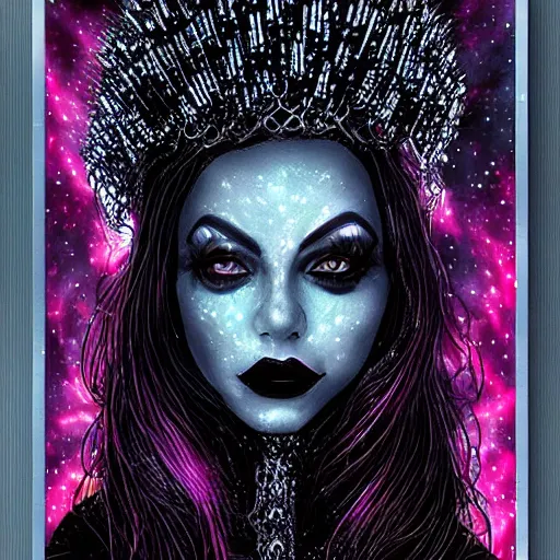 Image similar to queen vampire woman portrait made out of galaxies, beautiful, cyborg, tim burton comic book art, realistic, highly detailed