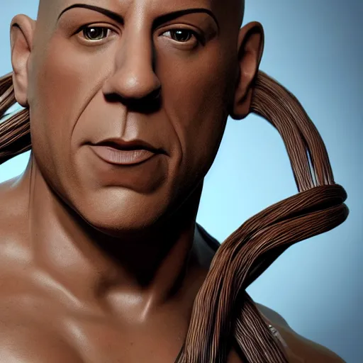 Image similar to animatronic Vin Diesel, exposed wires, photo, Stan Winston studios, detailed, 4k