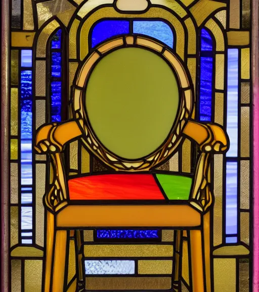 Prompt: a stained glass painting of a chair, ultra high detail, 8 k.