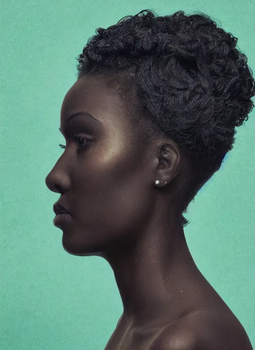Prompt: a beautiful black woman's face in profile made of leaf skeleton, white hair, in the style of the dutch masters and gregory crewdson and rene magritte, dark and moody, matte, 8 k, hyper detailed, hyper realistic, intricate detail,