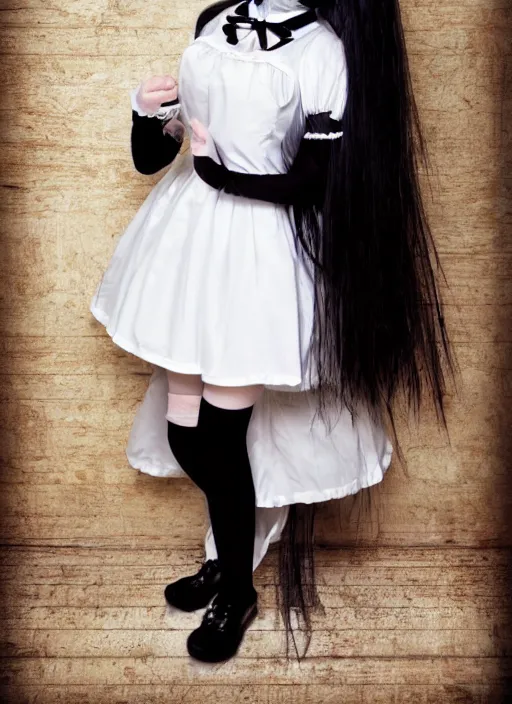 Image similar to emo goth girl in a maid outfit