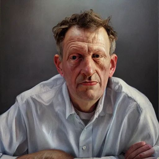 Image similar to high quality high detail painting by lucian freud, hd, portrait of nick swinmurn, photorealistic lighting