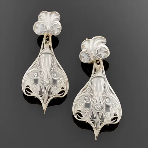 Image similar to big and beautiful detailed artnouveau style earrings in style of rene lalique sharp focus 8 k