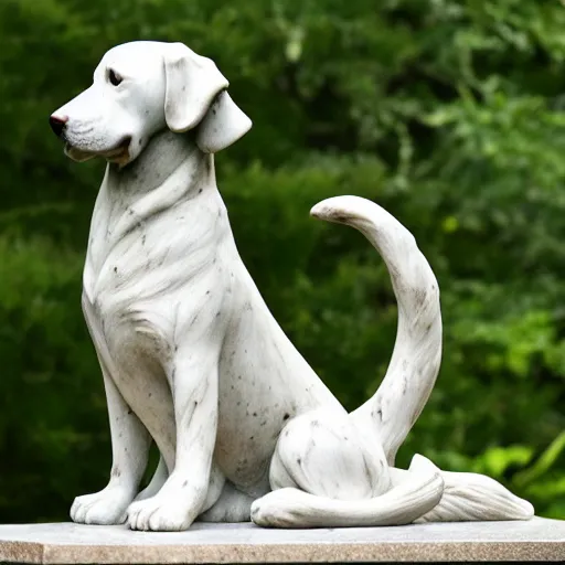 Image similar to marble statue of a dog, realistic, artistic, 4 k resolution, award winning