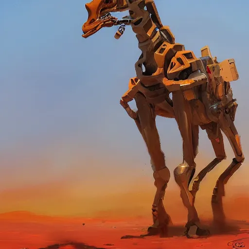 Image similar to a half robot giraffe walking on mars, trending on artstation, art by greg manchess, guangjian, detailed digital art, artstation hd