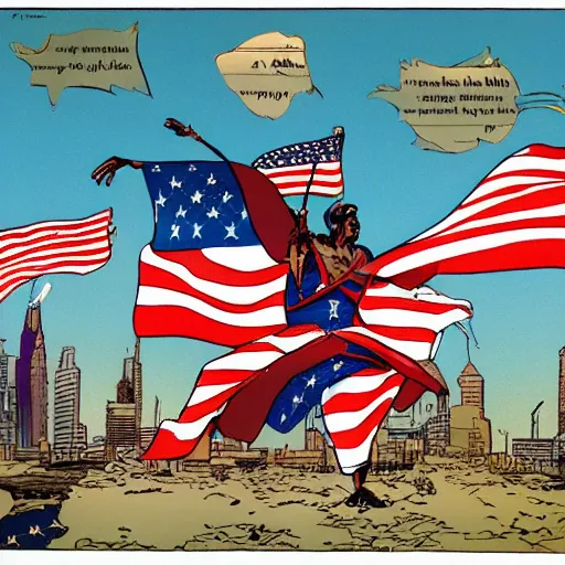 Prompt: learning to love america, by moebius