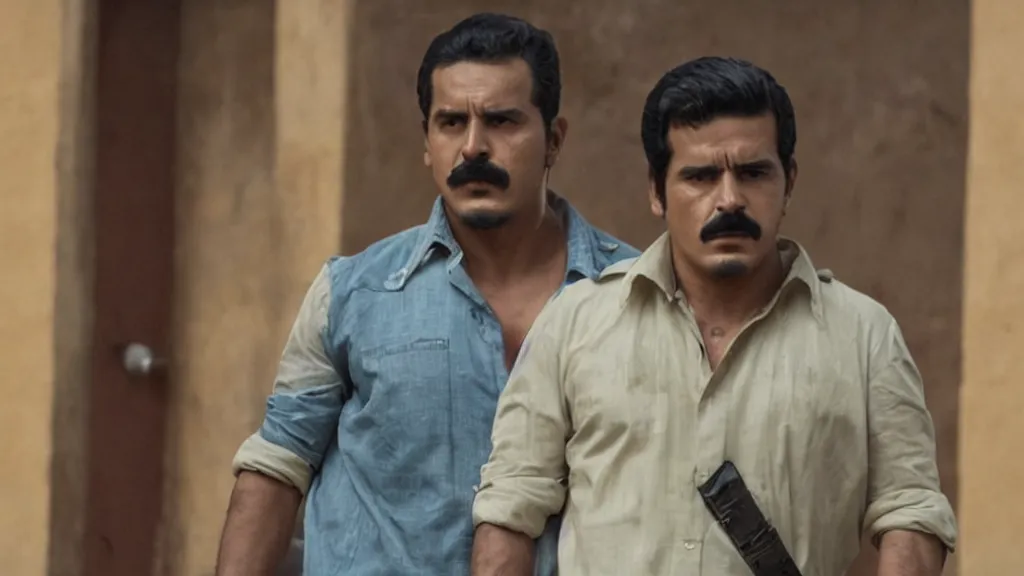 Image similar to A still of El Mencho from the Narcos: Mexico TV show, yellow lighting