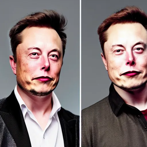 Image similar to A portrait photo of Elon Musk teams up with a teenage Elon Musk, perfect faces, 50 mm, award winning photography