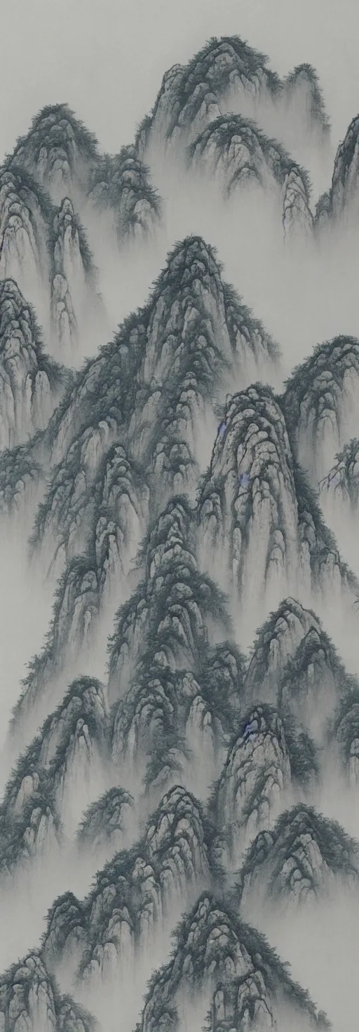 Prompt: traditional chinese shanshui 山 水 ink painting of huangshan on a foggy day by shenzhou 沈 周