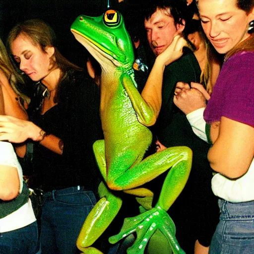Image similar to a bunch of frogs partying in the club, 2 0 0 2