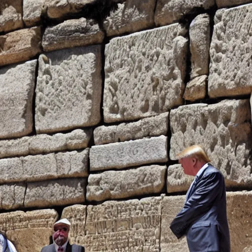 Prompt: Donald Trump as orthodox Jew at the wailing wall