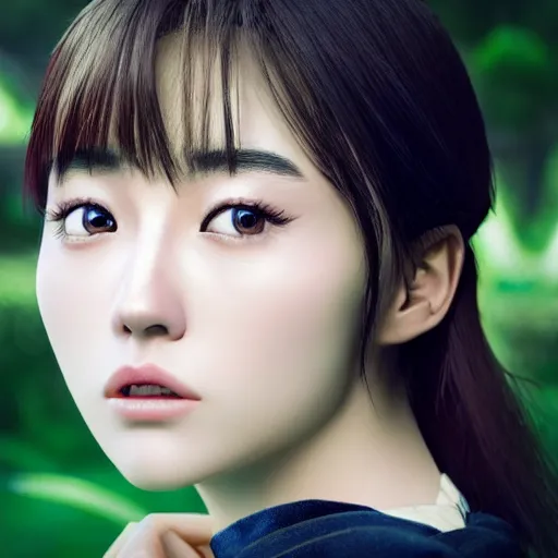 Image similar to a dynamic, epic cinematic 8K HD movie shot of close-up japanese beautiful cute young J-Pop idol actress girl face. Motion, VFX, Inspirational arthouse, at Behance, with Instagram filters