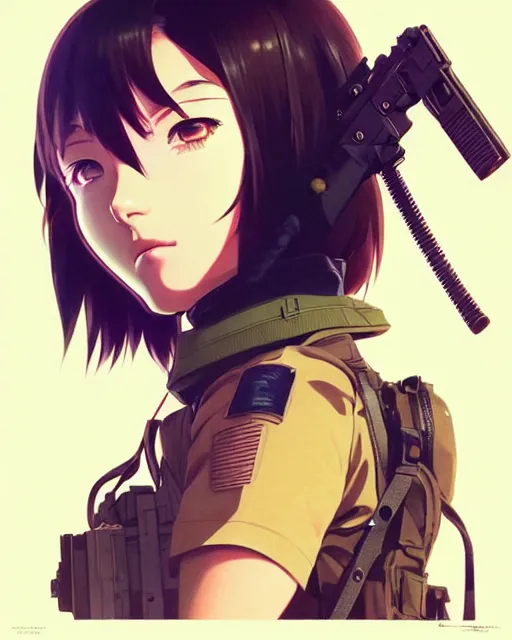 Image similar to girl wearing tactical gear, very anime, fine - face, audrey plaza, realistic shaded perfect face, fine details. anime. realistic shaded lighting poster by ilya kuvshinov katsuhiro otomo ghost - in - the - shell, magali villeneuve, artgerm, jeremy lipkin and michael garmash and rob rey