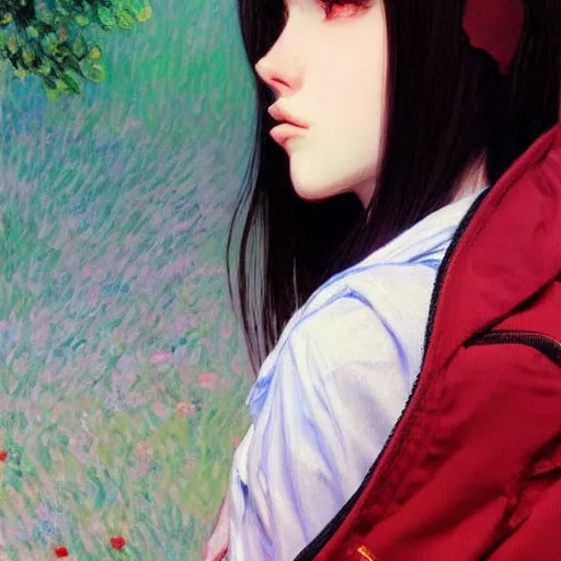 Image similar to a beautiful youth teenage psychotic skinny popular girl in school, angry eyes, soft skin, magnificent art by ilya kuvshinov, claude monet, range murata, artgerm, norman rockwell, alphonse mucha, highly detailed intricately sharp focus, bedroom eyes trending on pinterest, tiktok 4 k uhd image