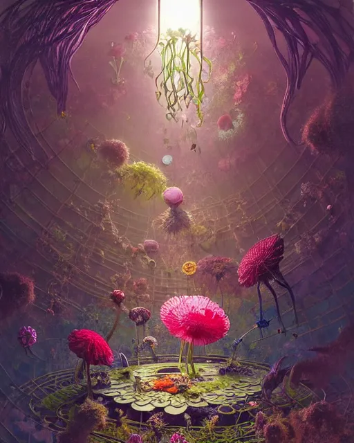 Image similar to the platonic ideal of flowers, sprouting, insects and praying of cletus kasady carnage davinci mandelbulb ponyo alice in wonderland dinotopia watership down, d & d, fantasy, ego death, mdma, dmt, psilocybin, concept art by greg rutkowski and simon stalenhag and alphonse mucha