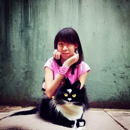 Image similar to “ a girl called lia with her cat ”