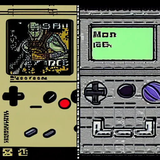 Image similar to Skyrim as a Gameboy color game, displayed on an old Gameboy