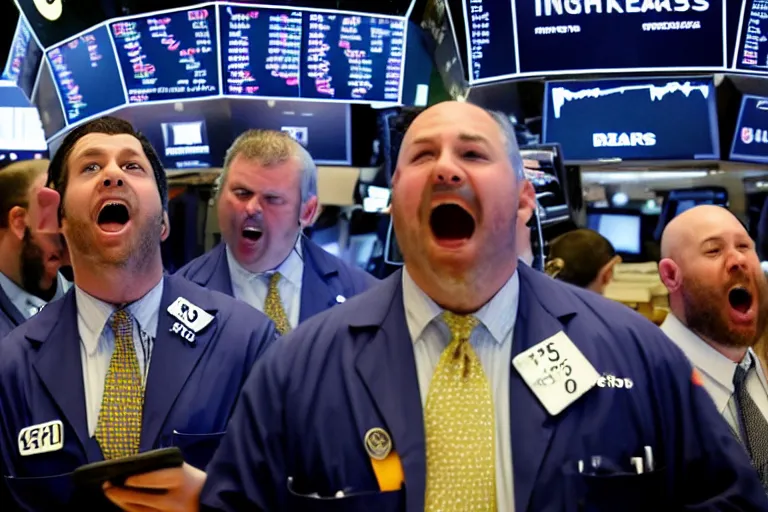 Image similar to bears screaming on the floor of the NYSE as the markets rally to all-time-highs, high definition color photograph